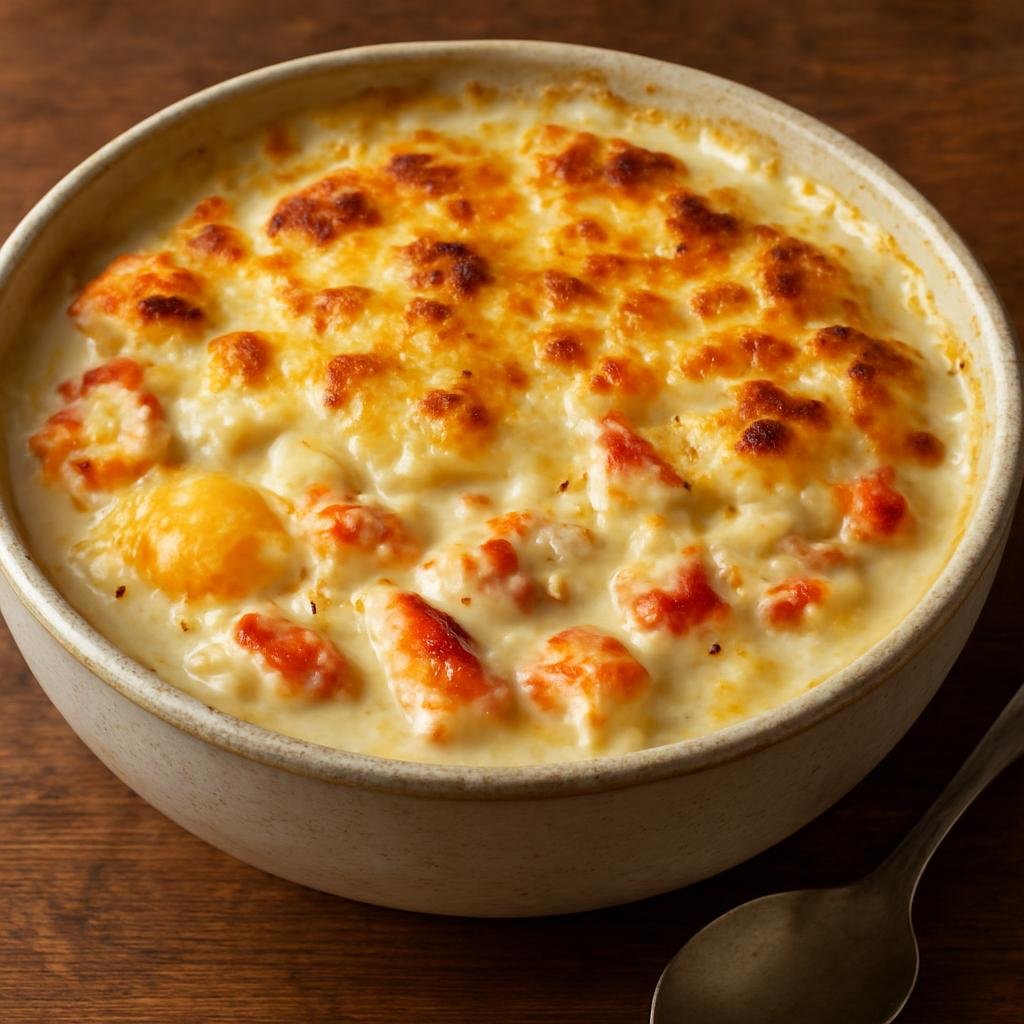 Entree: Chile – Patagonia – Chupe de Centolla (Creamy Patagonian king crab stew enriched with milk, bread, egg yolks, and baked with a browned cheese crust) recipe