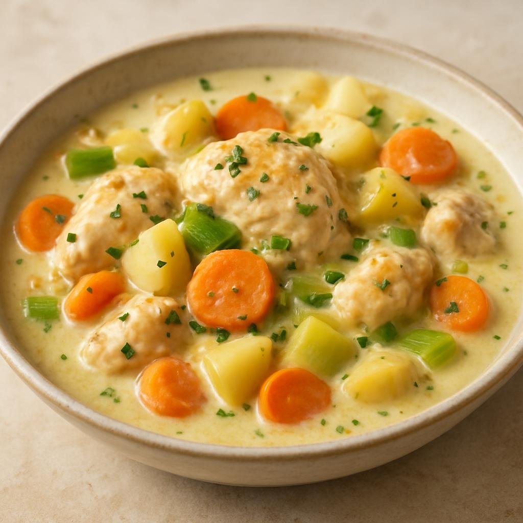 Entree: Belgium – Wallonia – Waterzooi (Creamy Belgian chicken stew simmered with vegetables in an egg-and-cream enriched broth) recipe