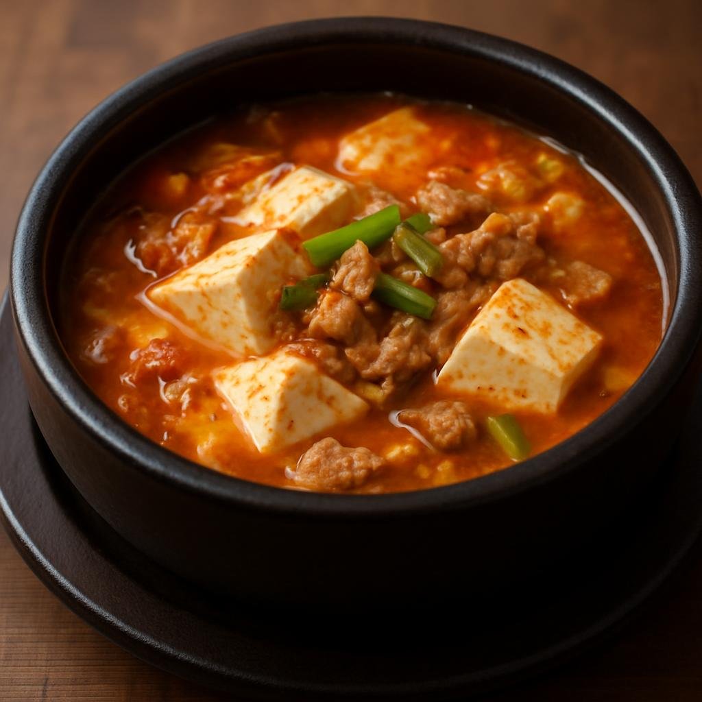 Entree: South Korea – Seoul & Gyeonggi – 순두부찌개 ➤ sundubu jjigae (Soft-silken tofu stew in a spicy, savory broth often with pork or seafood) recipe