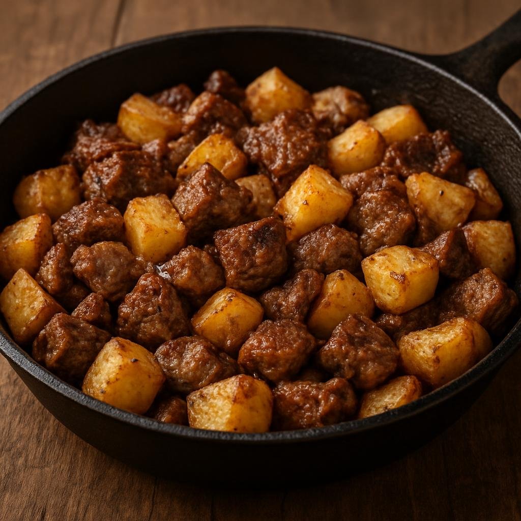 Entree: Russia – Cossack Cuisine – Курдак ➤ Kuurdak (Pan-fried seasoned lamb and potatoes cooked in rendered fat, a hearty Cossack-style meat-and-potato skillet) recipe