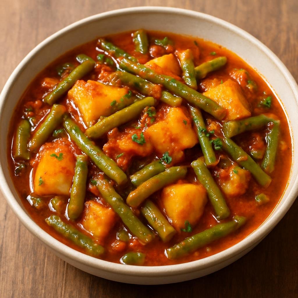 Entree: Ethiopia – Ethiopian Orthodox Fasting Cuisine – ፋሶሊያ ➤ Fasoliya (Ethiopian vegan stew of green beans and potatoes cooked in spiced tomato sauce for fasting) recipe