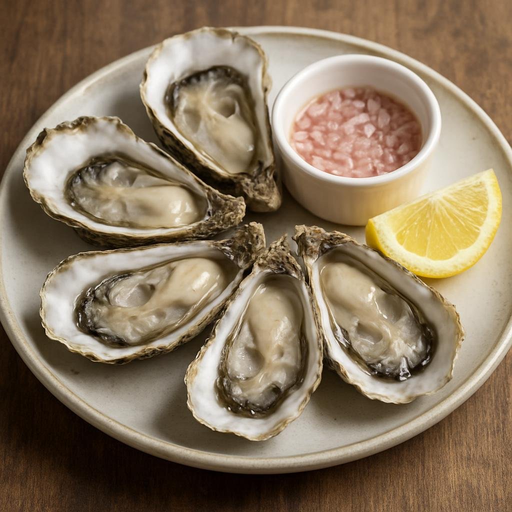 Entree: Netherlands – North Sea Coast – Zeeuwse Oesters (Fresh Zeeland oysters served raw with a classic shallot-mignonette and lemon) recipe