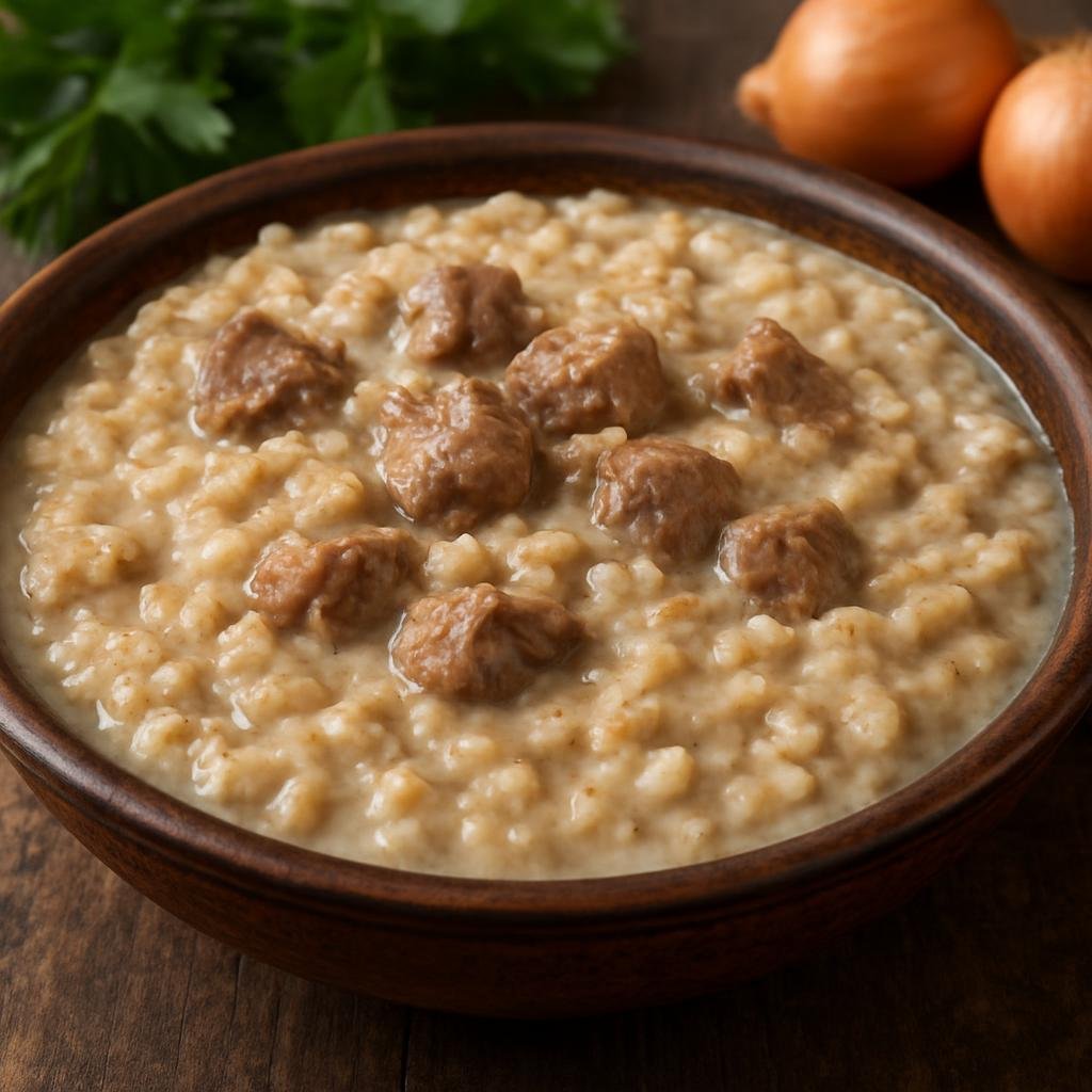 Entree: Turkey – Eastern Anatolia – Keşkek (Slow-cooked ceremonial wheat and meat porridge made until creamy) recipe