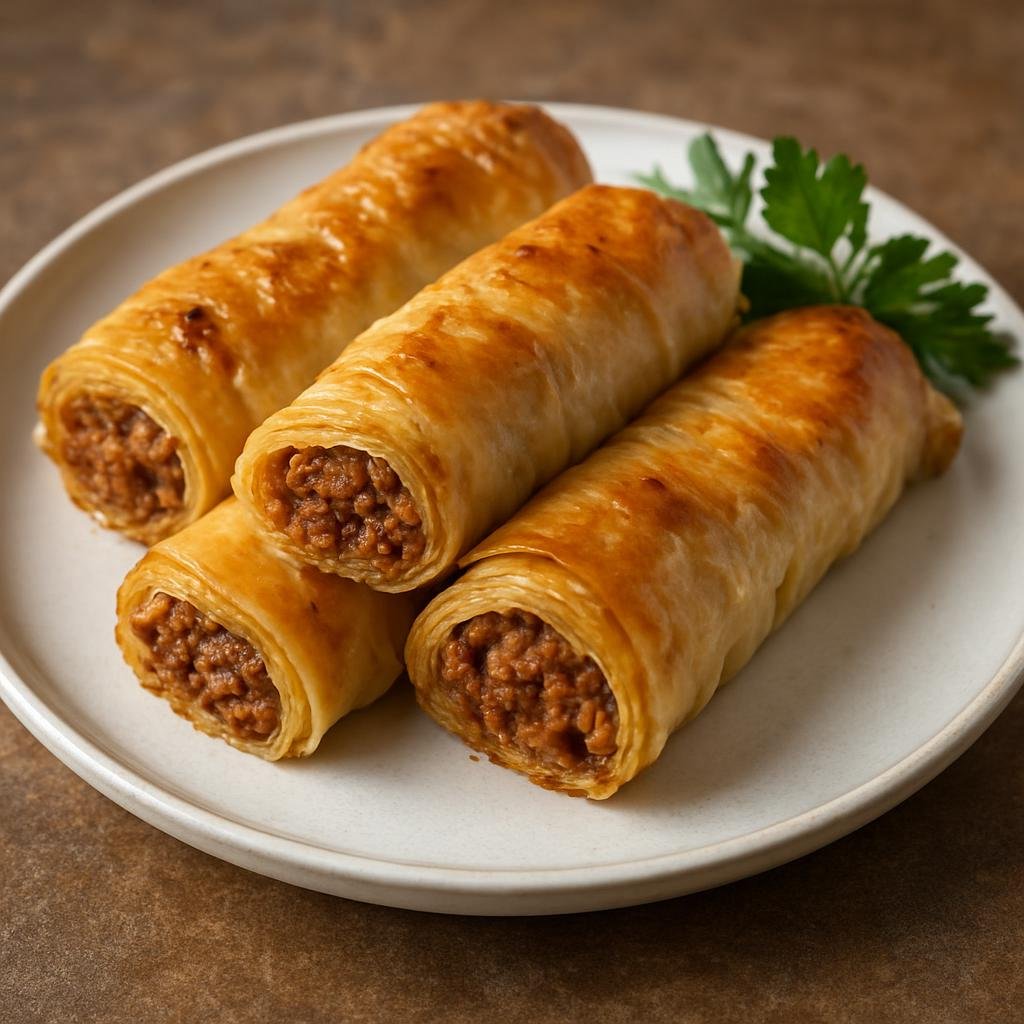 Entree: Greece – Greek Pontic Cuisine – Ποντιακό Μπορέκ ➤ Pontiako Borek (Rolled phyllo pastry filled with spiced ground meat in the Pontic Greek tradition) recipe
