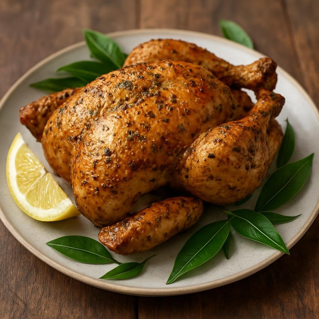 Entree: Australia – Queensland Coast – Lemon Myrtle Chicken (Roast or pan-roasted chicken seasoned with lemon myrtle, an Australian native citrus-scented herb) recipe
