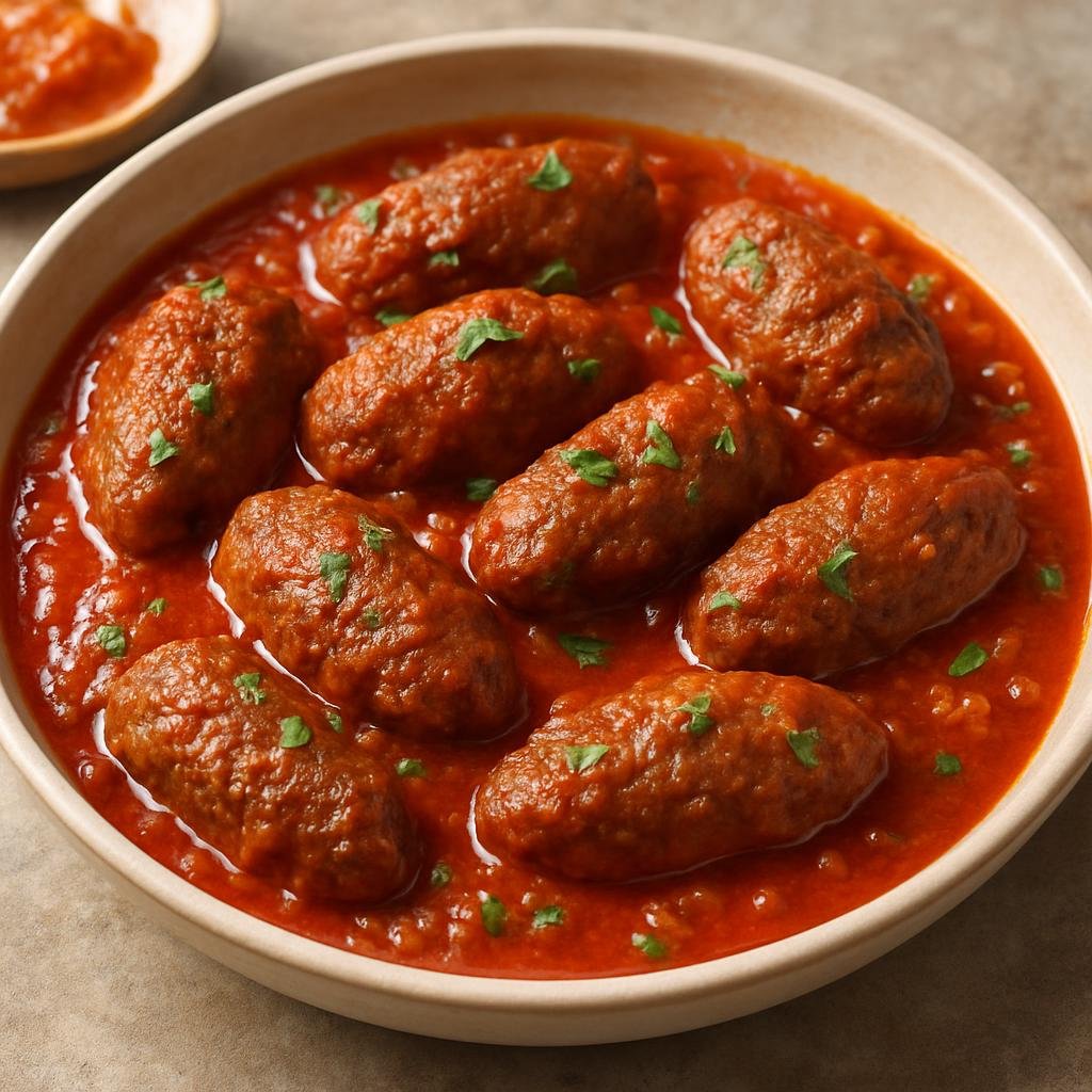 Entree: Greece – Greek Pontic Cuisine – Σουτζουκάκια ➤ Soutzoukákia (Cumin-spiced oblong meatballs braised in a garlicky tomato sauce) recipe