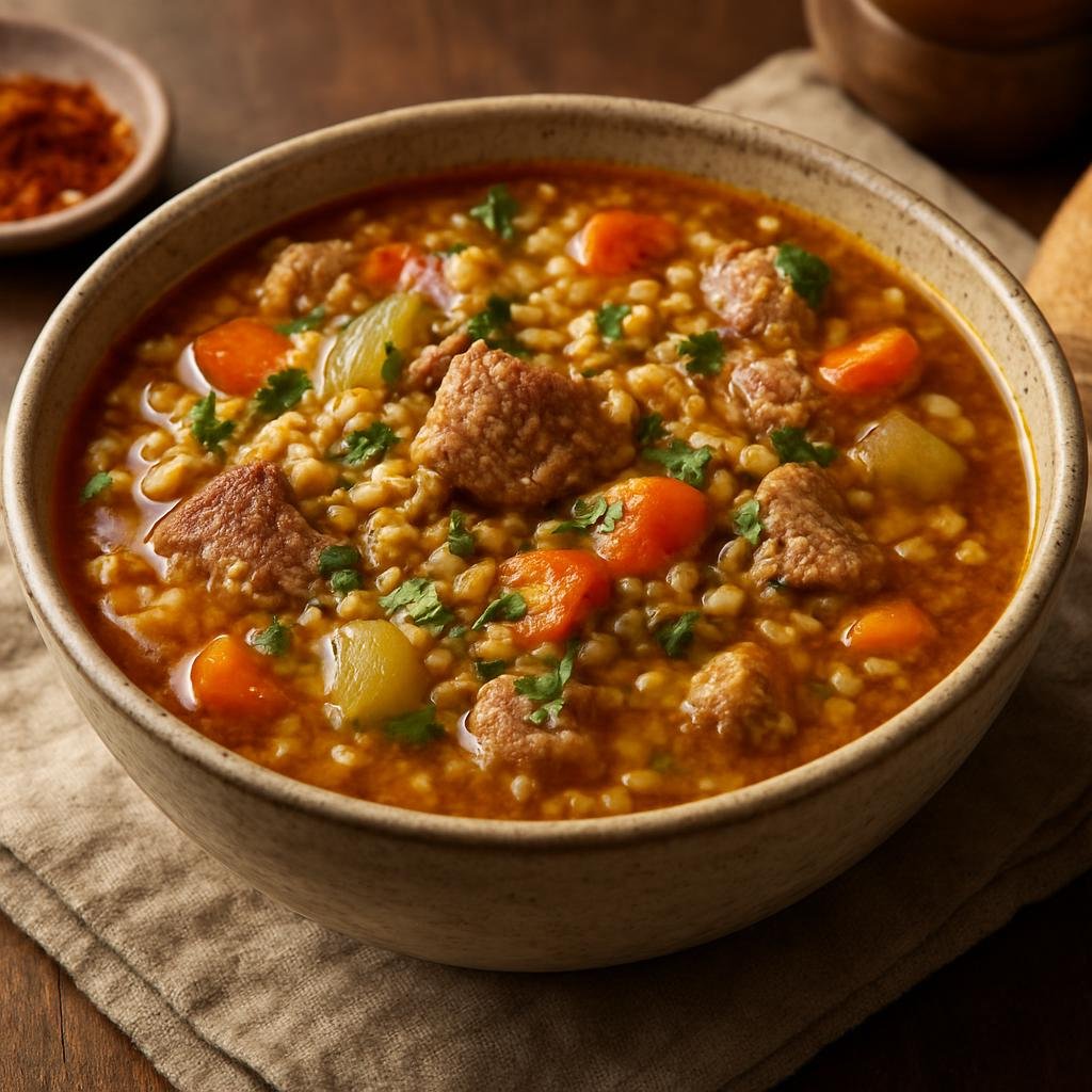 Entree: Algeria – Oran & West – شوربة فريك ➤ Shorba Frik (Hearty Algerian lamb and cracked green wheat soup with vegetables and warm spices) recipe