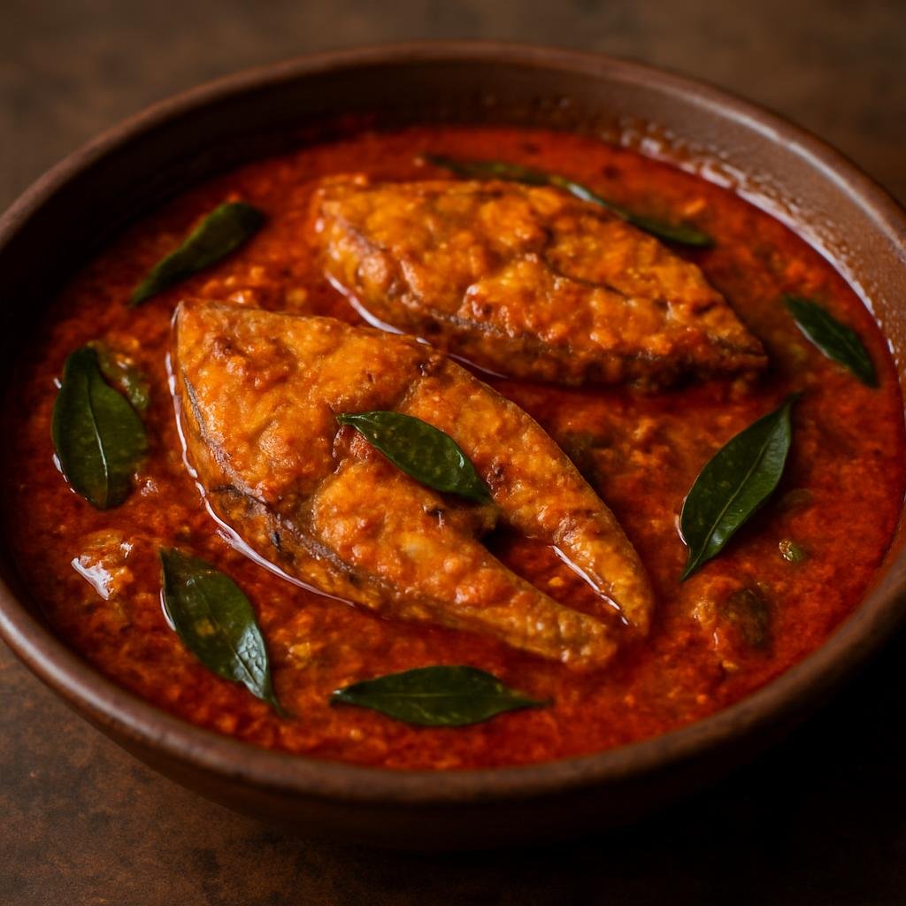 Entree: Sri Lanka – Sri Lankan Muslim Cuisine – Muslim Style Fish Curry (Spicy Sri Lankan coastal fish curry made with roasted curry spices, coconut milk, tamarind, and curry leaves common in Muslim households) recipe