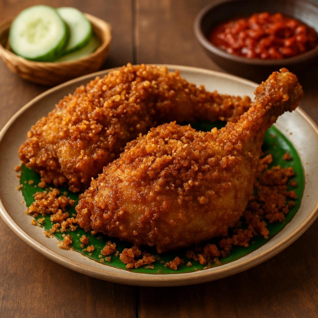 Entree: Indonesia – Central Java – Ayam Goreng Kalasan (Kalasan-style spiced fried chicken braised in coconut milk and twice-fried to a crisp with seasoned crunchy crumbs) recipe