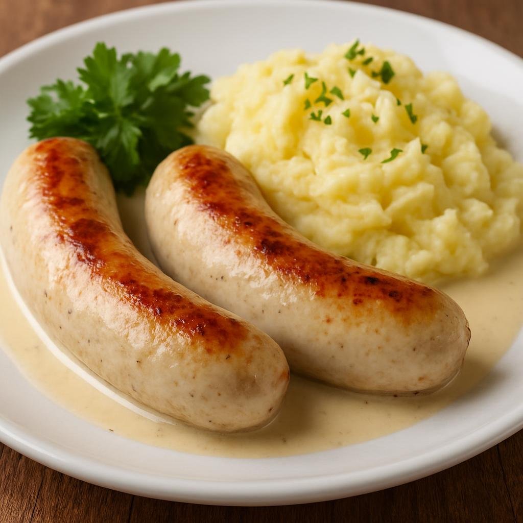 Entree: Belgium – Wallonia – Boudin Blanc (Creamy white pork sausage made from finely ground pork, milk, breadcrumbs, and mild spices, gently poached then often pan-seared) recipe