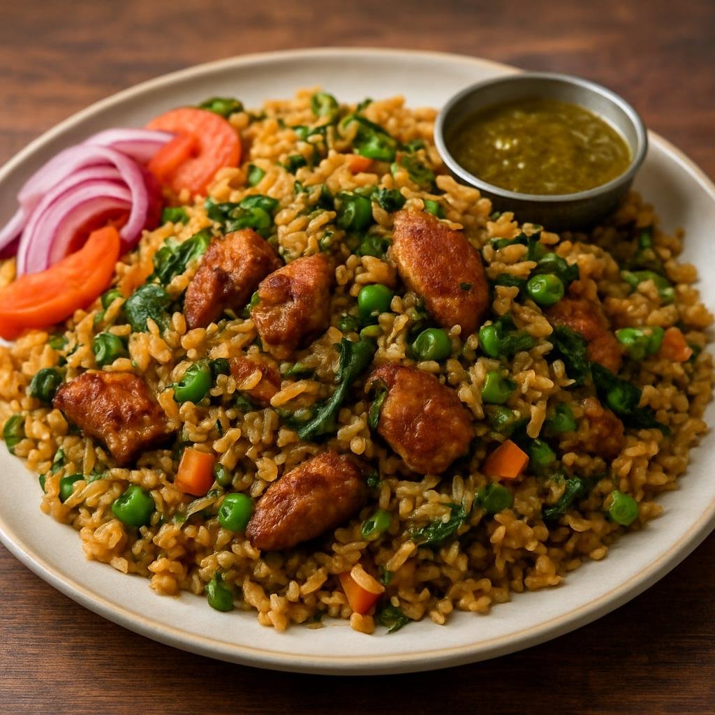 Entree: Nepal – Thakali Cuisine – थकाली शैली फ्राइड राइस ➤ Thakali shaili fried rice (Thakali-style Nepali fried rice featuring aromatic Himalayan herbs, vegetables, and spiced meat or chicken) recipe