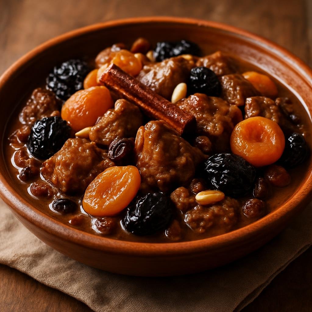 Entree: Algeria – Oran & West – لحم لحلو ➤ Lahm Lahlū (Algerian sweet stew of lamb braised with dried fruit, sugar, and warm spices) recipe