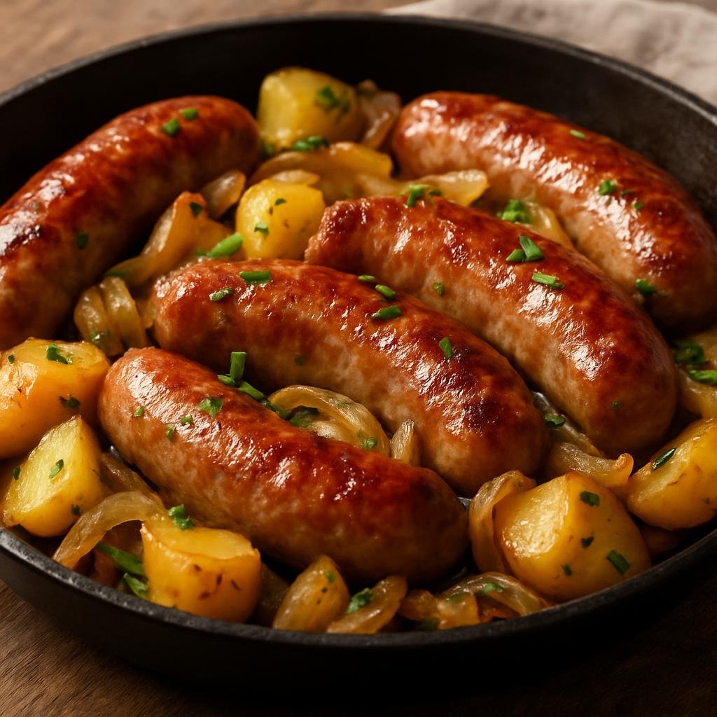 Entree: Ukraine – Odesa & Black Sea – Ковбаса ➤ Kovbasa (Traditional Ukrainian smoked or fresh pork sausage often served pan-fried or braised with potatoes and onions) recipe