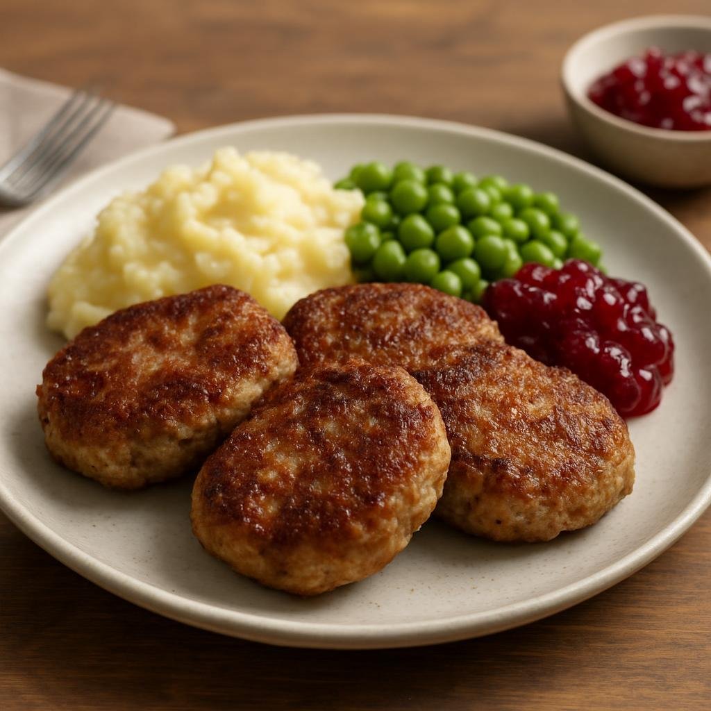 Entree: Denmark – Jutland – Krebinetter (Pan-fried Danish seasoned pork patties, lightly breaded and cooked until golden) recipe