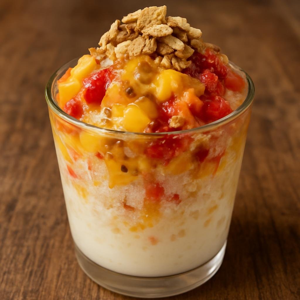 Entree: Colombia – Cauca & Valle – Cholado (Chilled Colombian shaved ice loaded with macerated tropical fruits, sweet condensed milk, and crunchy toppings) recipe