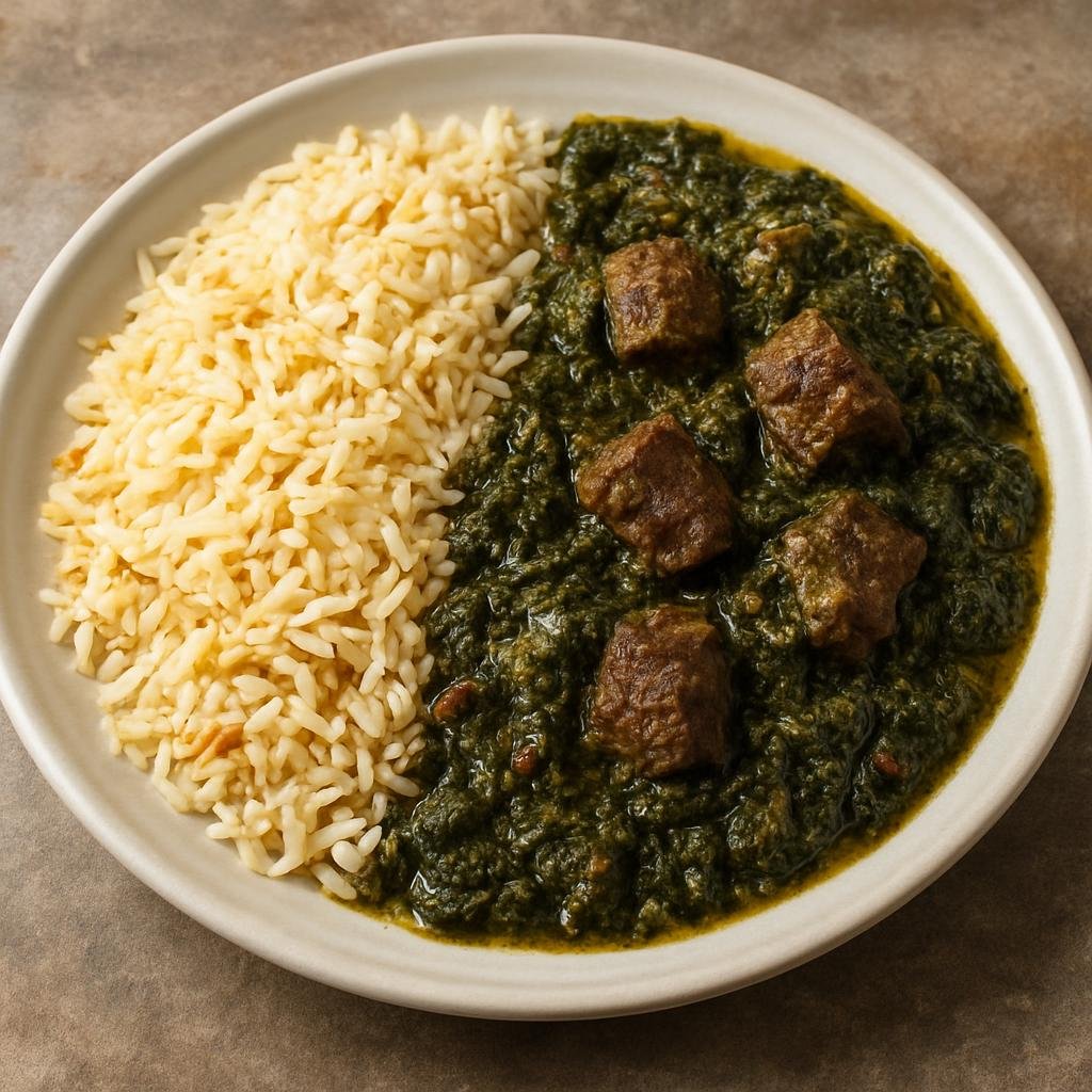 Entree: Afghanistan – Northern Afghanistan – سبزی چلو ➤ Sabzi Chalaw (Hearty Afghan stewed leafy greens with lamb served alongside fragrant pilaf rice) recipe
