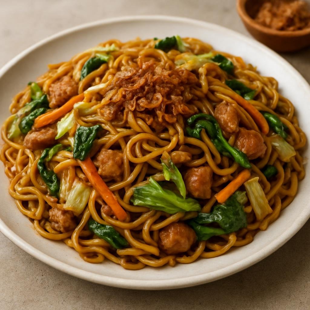 Entree: Indonesia – Chinese-Indonesian – Mie Goreng (Stir-fried seasoned noodles with vegetables and savory-sweet sauce) recipe