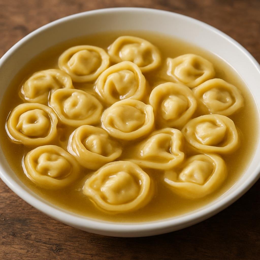 Entree: Italy – Emilia-Romagna – Tortellini in Brodo (Small ring-shaped filled pasta served in a clear savory broth) recipe