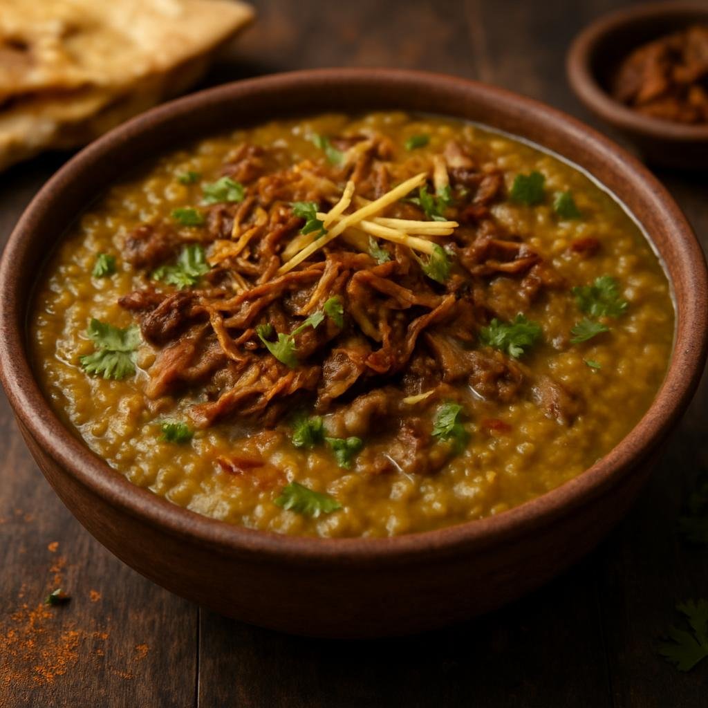 Entree: Pakistan – Lahore Street Food – ہلیم ➤ Haleem (Thick, slow-cooked porridge of wheat, mixed lentils, and meat seasoned with warm spices) recipe