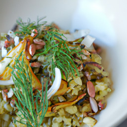 Warm Farro with Roasted Fennel, Pistachio, and Citrus Gremolata recipe
