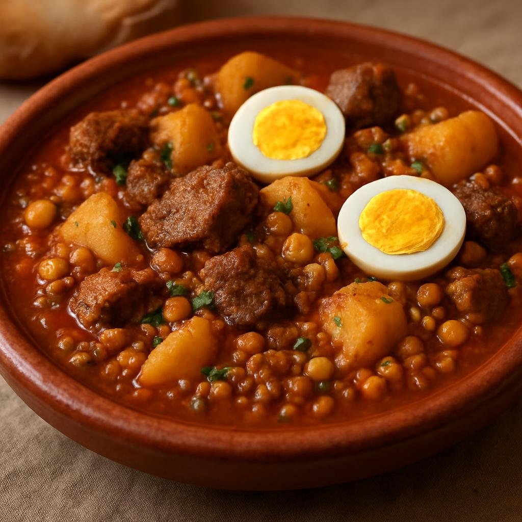 Entree: Morocco – Moroccan Jewish Cuisine – דפינא ➤ Dafina (Slow-cooked Moroccan Jewish Shabbat stew of meat, legumes, grains, potatoes and eggs) recipe