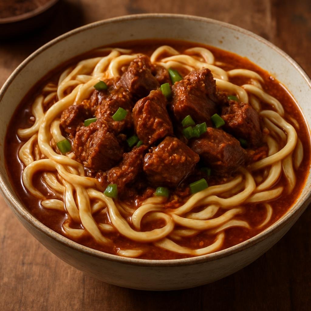 Entree: China – Gansu – 手拉面配羊肉 ➤ Shǒu lā miàn pèi yángròu (Hand-pulled wheat noodles served with braised spiced lamb in an aromatic broth) recipe