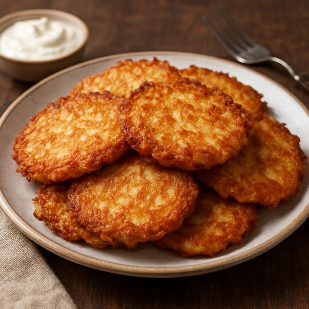 Entree: Ukraine – Western Ukraine – Деруни ➤ Deruny (Grated potato pancakes pan-fried until golden and crisp) recipe