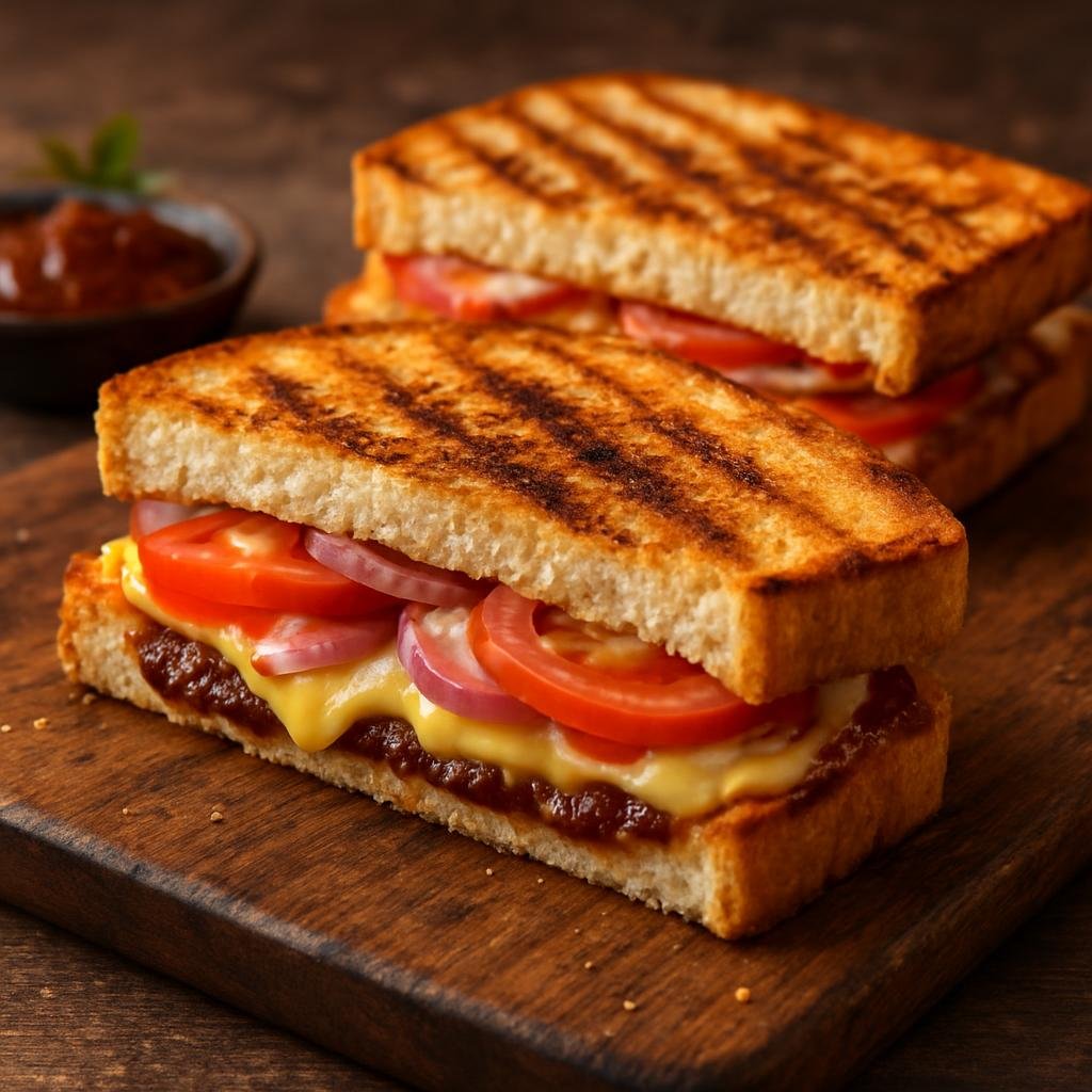 Entree: South Africa – South African Braai – Braai Broodjies (Grilled South African toasted sandwich filled with cheese, tomato, onion and chutney) recipe