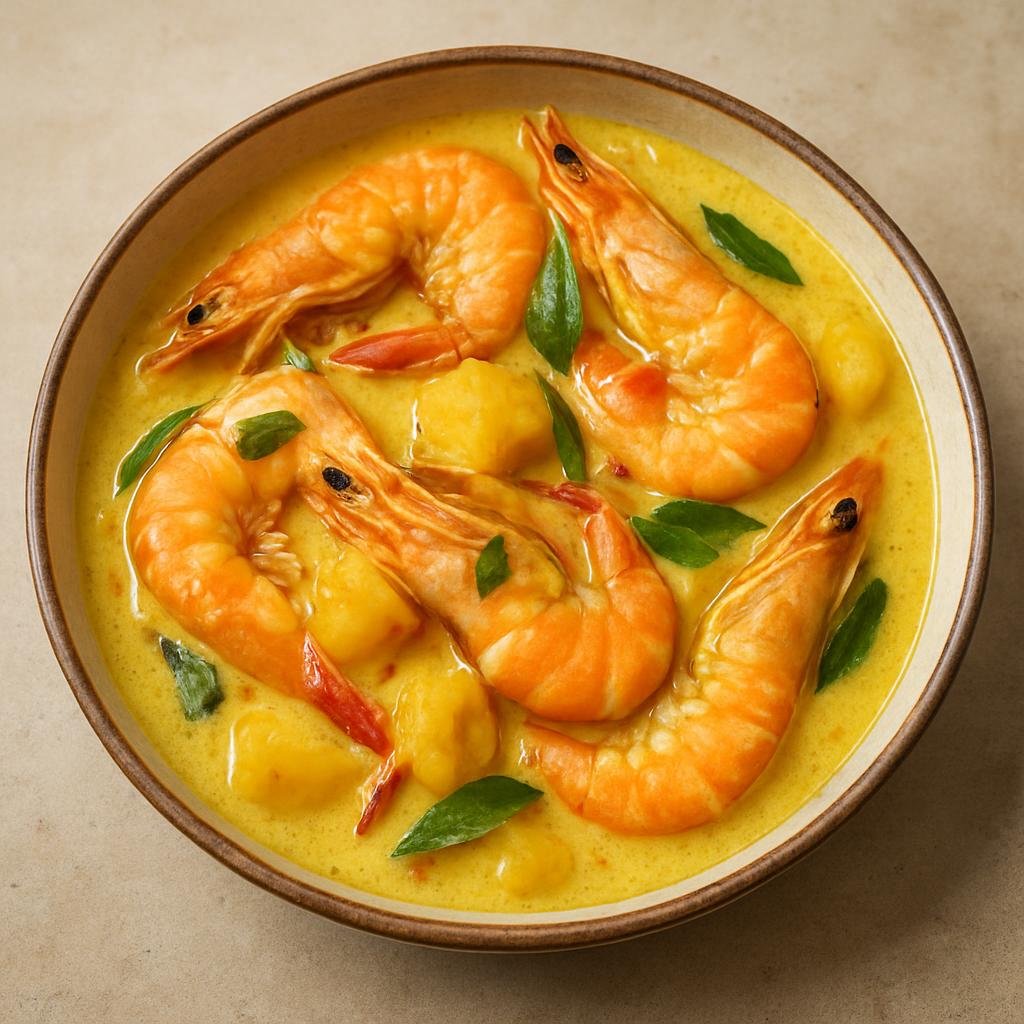 Entree: Malaysia – Peranakan / Nyonya – Udang Masak Lemak Nanas (Prawns simmered in rich coconut milk with pineapple and aromatic Nyonya spices) recipe