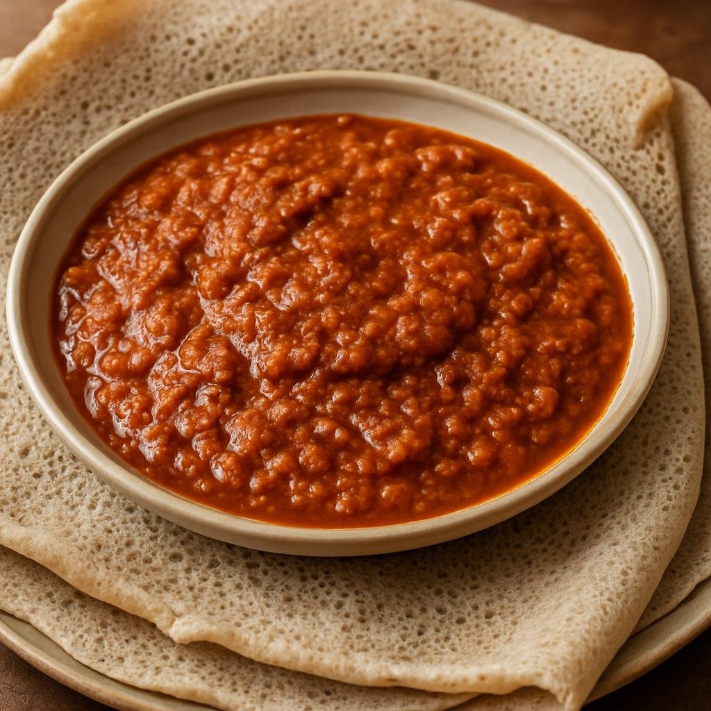 Entree: Ethiopia – Gurage – ሺሮ ወጥ ➤ Shiro Wot (Thick Ethiopian stew of powdered chickpeas seasoned with berbere and spiced clarified butter, served with injera) recipe