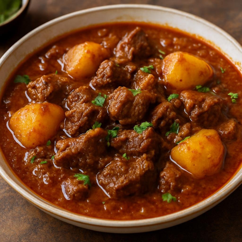 Entree: Pakistan – Lahore Street Food – آلو گوشت ➤ Aloo Gosht (Hearty Pakistani meat curry of tender meat cooked with potatoes in a spiced onion-tomato gravy) recipe