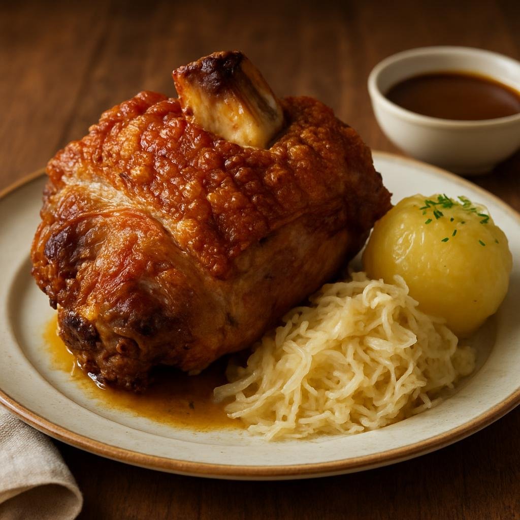 Entree: Germany – Hesse – Schweinshaxe (Roasted pork knuckle with crispy crackling and tender meat) recipe