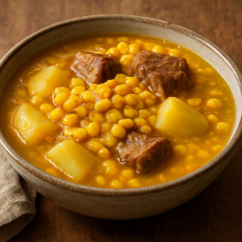Entree: Spain – Canary Islands – Caldo de Millo (Hearty Canary Islands corn stew with potatoes and meat) recipe