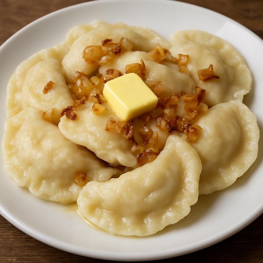 Entree: Ukraine – Western Ukraine – пироги ➤ Pyrohy (Boiled Eastern European dumplings filled with potato and cheese, served with butter and onions) recipe