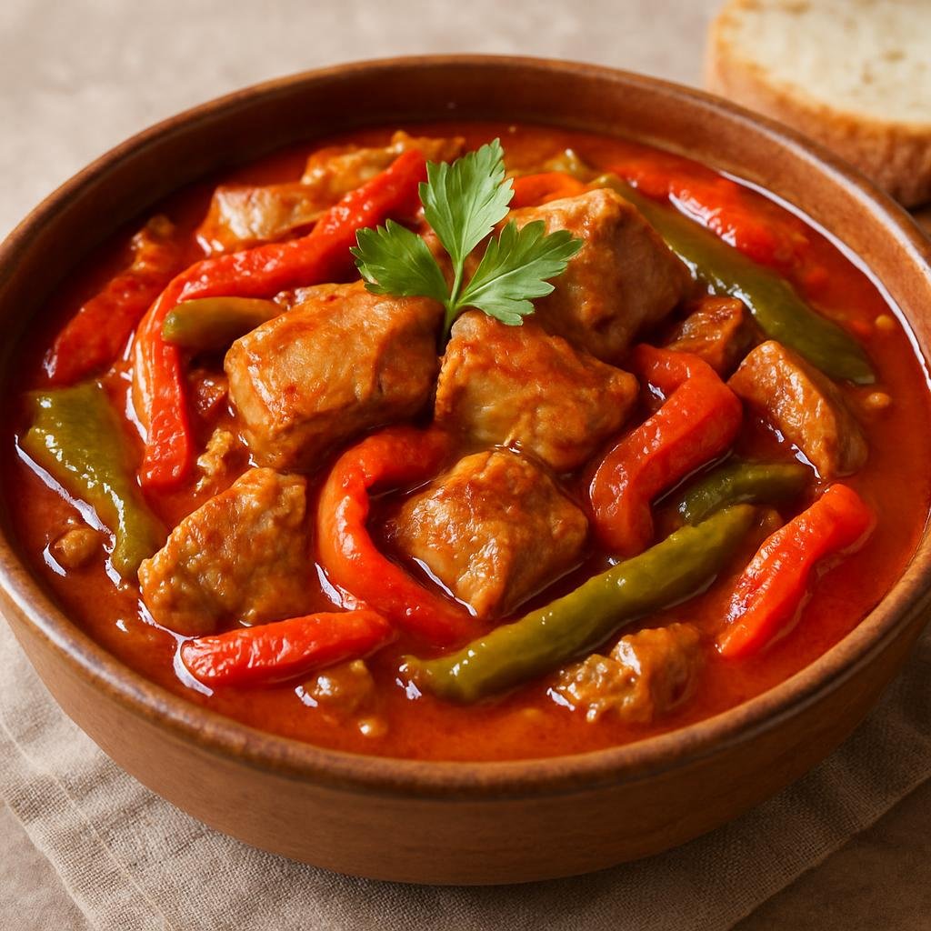 Entree: Spain – Canary Islands – Carne Fiesta (Canary Islands braised pork with mojo and peppers) recipe