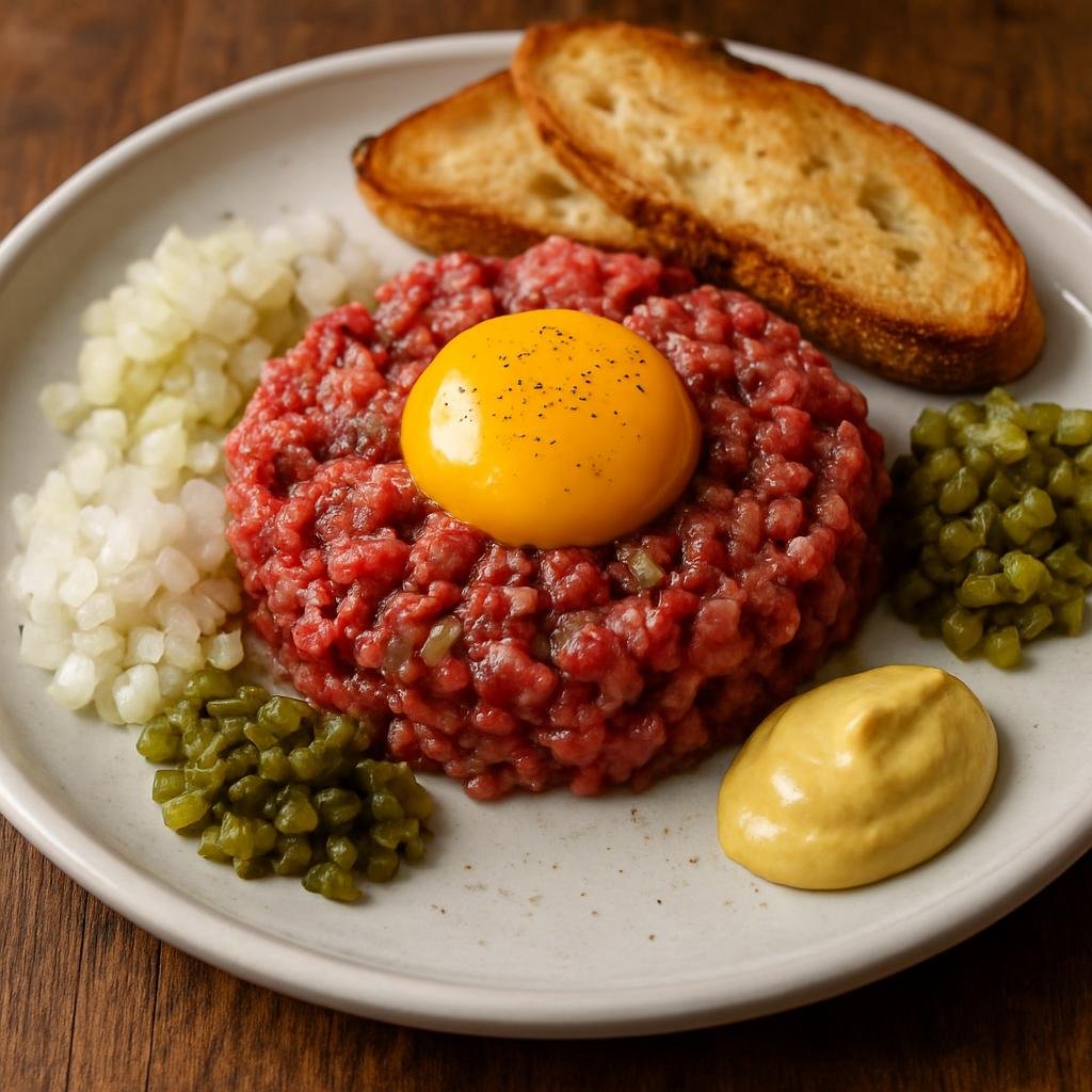 Entree: Canada – Montreal – Beef Tartare (Finely chopped raw beef seasoned and served with condiments) recipe