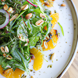 Salad: United States – Arugula, Charred Fennel and Orange Salad with Pistachio Herb and Citrus Garnish recipe