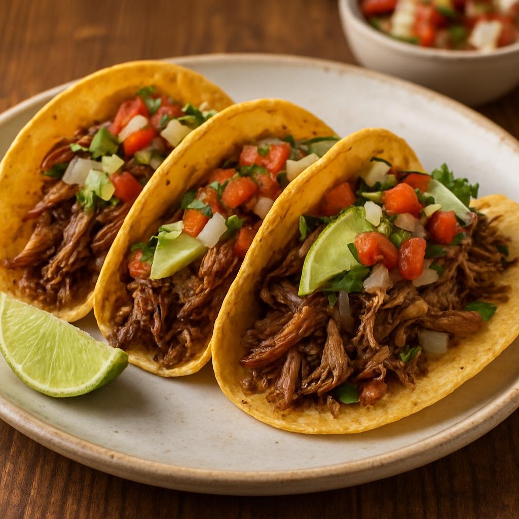 Entree: United States – California – Duck Confit Tacos (Shredded slow-cooked duck leg meat served in corn tortillas with fresh California-style toppings) recipe