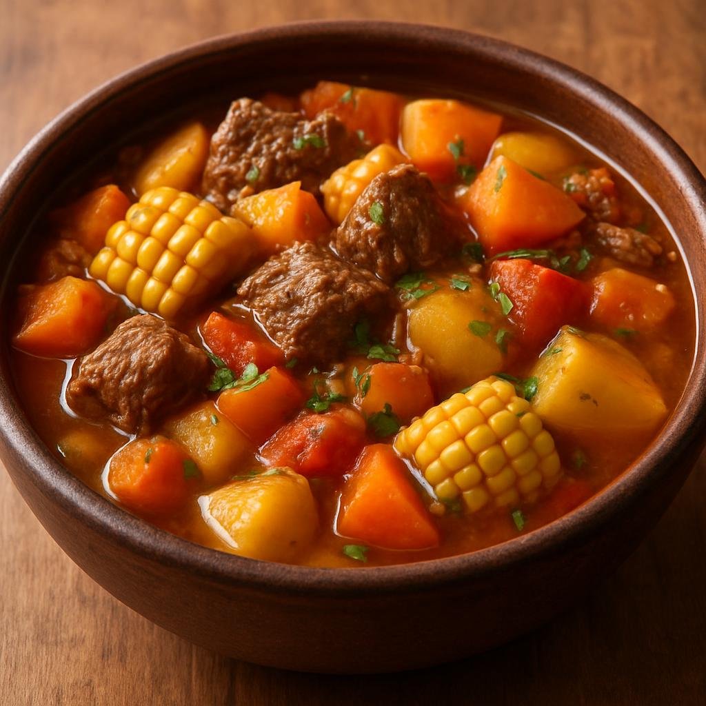 Entree: Argentina – Northeast Argentina – Carbonada (Hearty Argentine beef and vegetable stew cooked with squash, potatoes, corn, and tomatoes) recipe