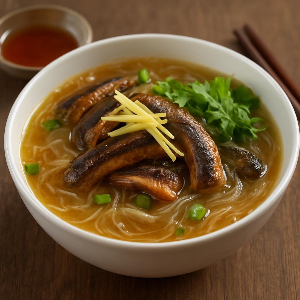 Entree: Vietnam – Northern Vietnam – Mien Luon (Glass noodle and freshwater eel soup with aromatic ginger broth) recipe
