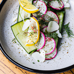 Charred Lemon Cucumber-Radish Salad with Dill and Feta recipe