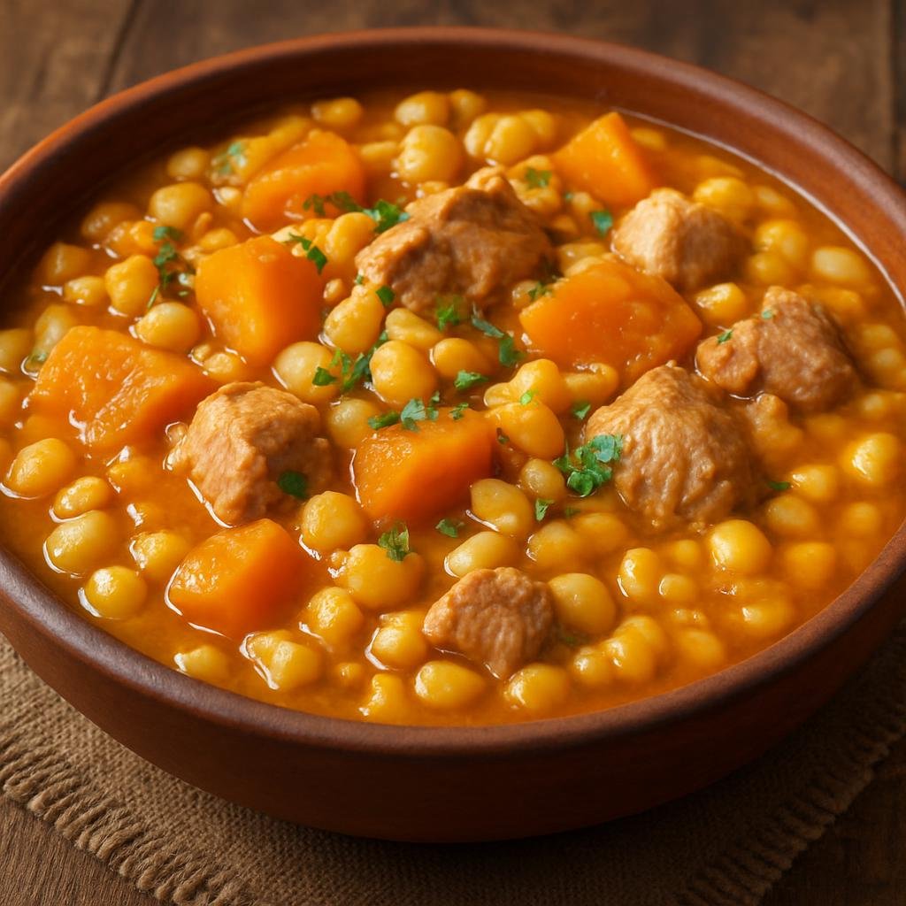 Entree: Argentina – Northwest Argentina – Locro (Hearty Andean stew of hominy, squash, beans, and pork traditional in northwest Argentina) recipe