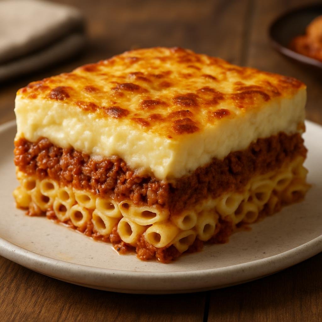 Entree: Greece – Macedonia / Northern Greece – Παστίτσιο ➤ Pastitsio (Baked layered pasta with a spiced meat tomato sauce and creamy béchamel topping) recipe