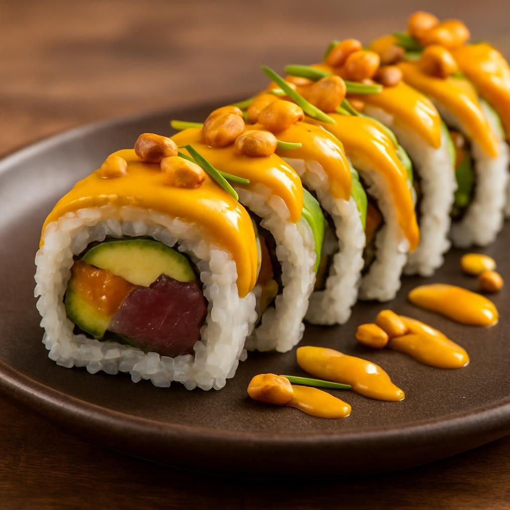 Entree: Peru – Nikkei Peruvian – Nikkei Sushi Rolls (Sushi rolls that combine Japanese rolling technique with Peruvian flavors and ingredients such as aji amarillo, citrus, and cancha) recipe