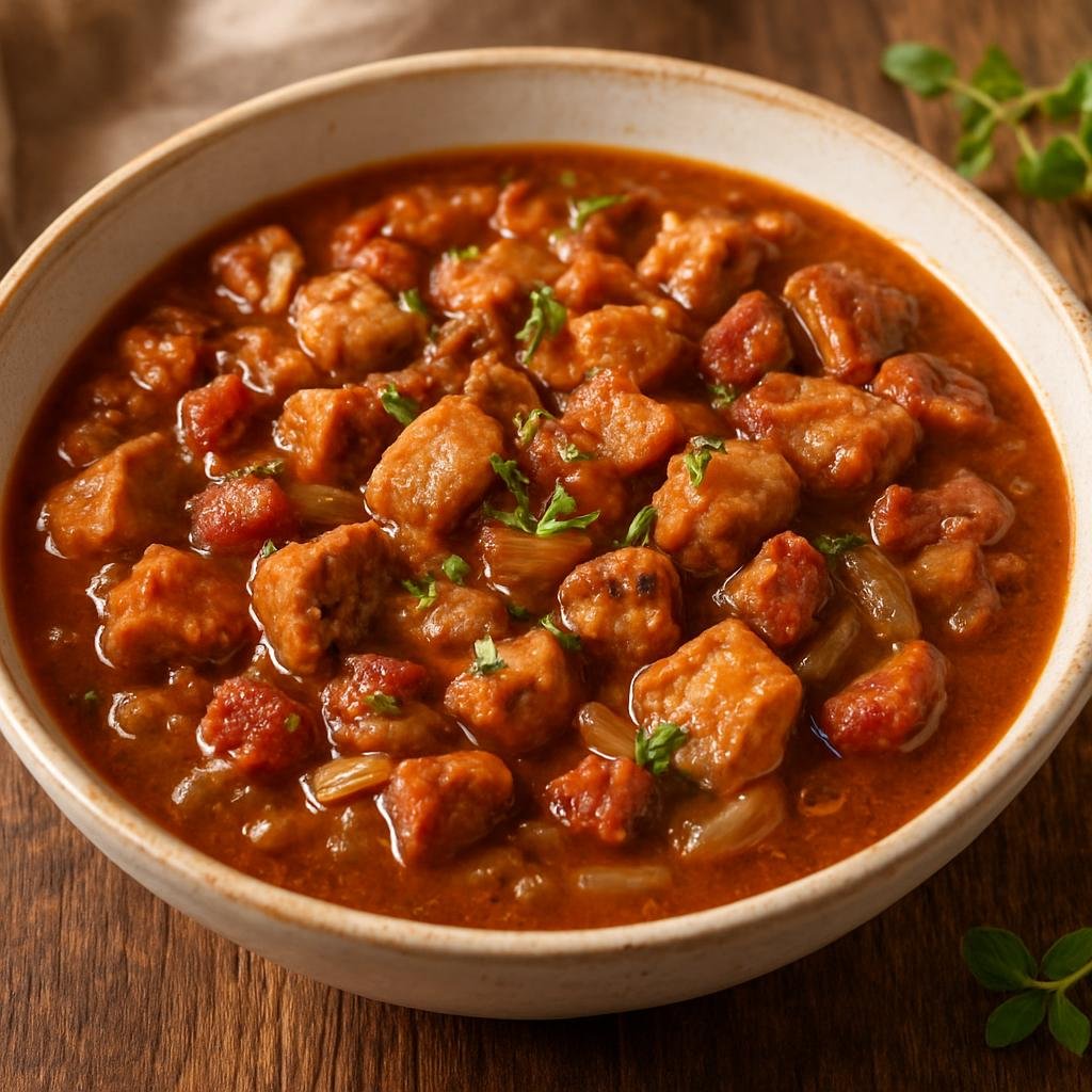 Entree: Poland – Pomerania – Kaszubski Gulasz (Kashubian pork stew with bacon, onions, and marjoram) recipe