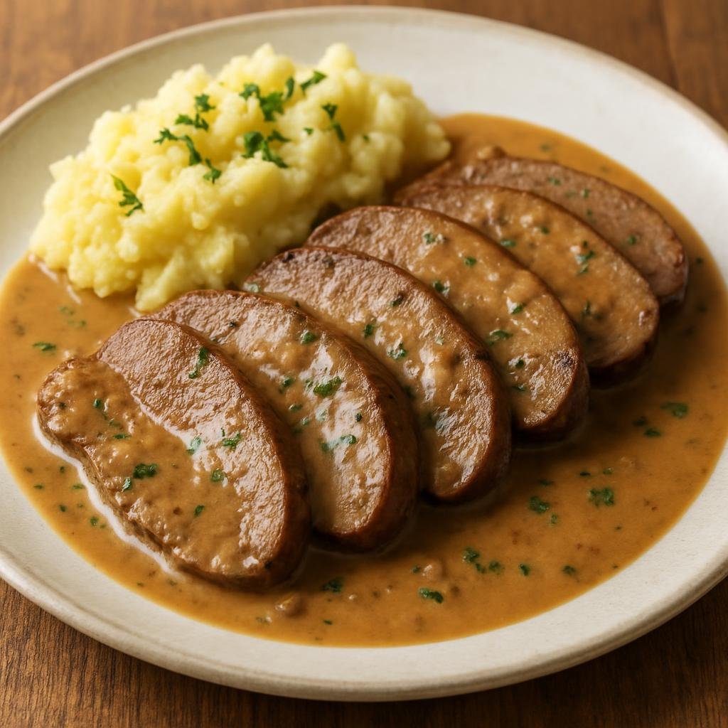 Entree: Germany – Lower Saxony – Hannoversche Zungenragout (Braised beef tongue in a rich cream and Madeira sauce served sliced) recipe