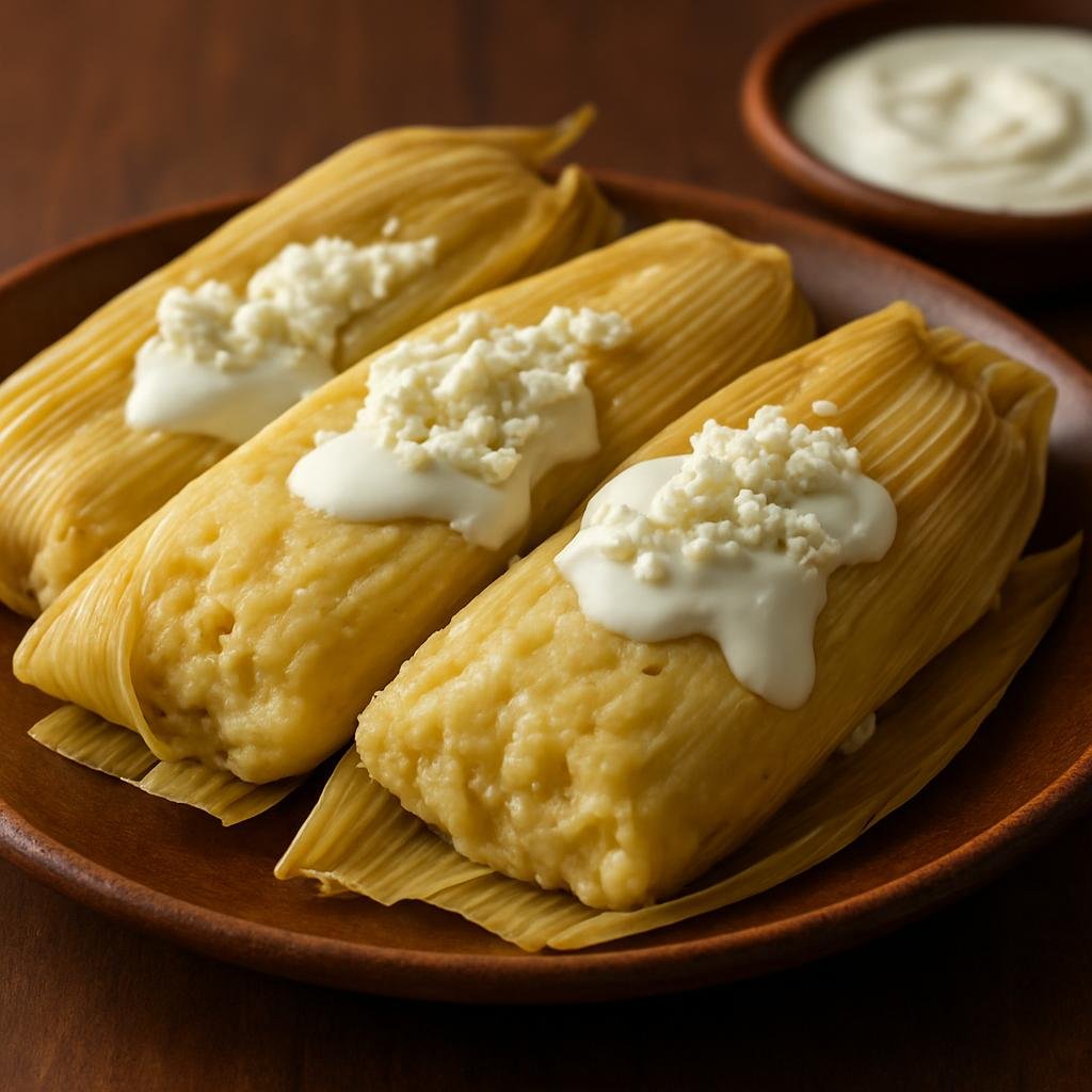 Entree: Mexico – Jalisco – Tamales de Elote (Steamed fresh sweet-corn tamales made from blended corn masa, often finished with cheese or crema) recipe
