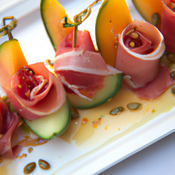Appetizer: Italy – Involtini Di Melone E Prosciutto (Prosciutto-Melon Skewers with Lime-Pepper Syrup) recipe