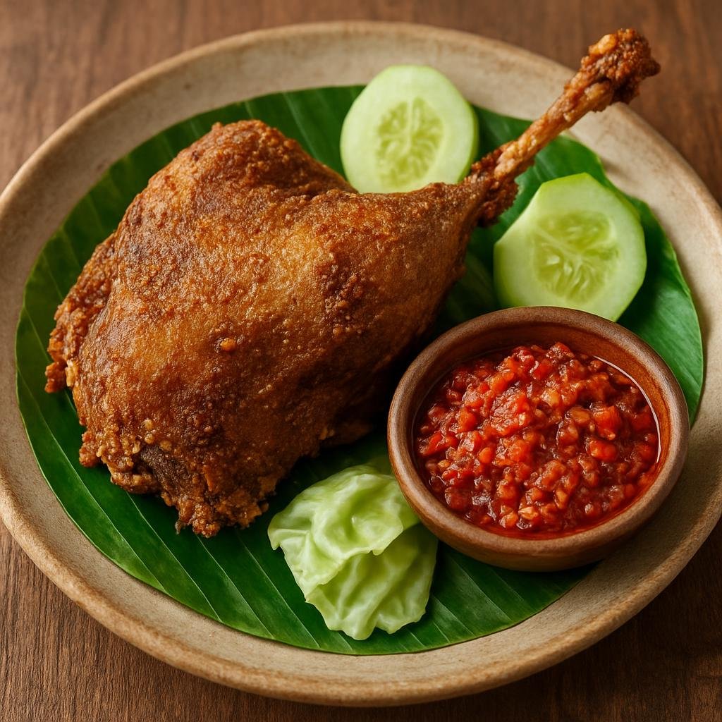 Entree: Indonesia – East Java – Bebek Sinjay (Crispy deep-fried spiced duck from East Java served with a sharp chili shallot sambal) recipe