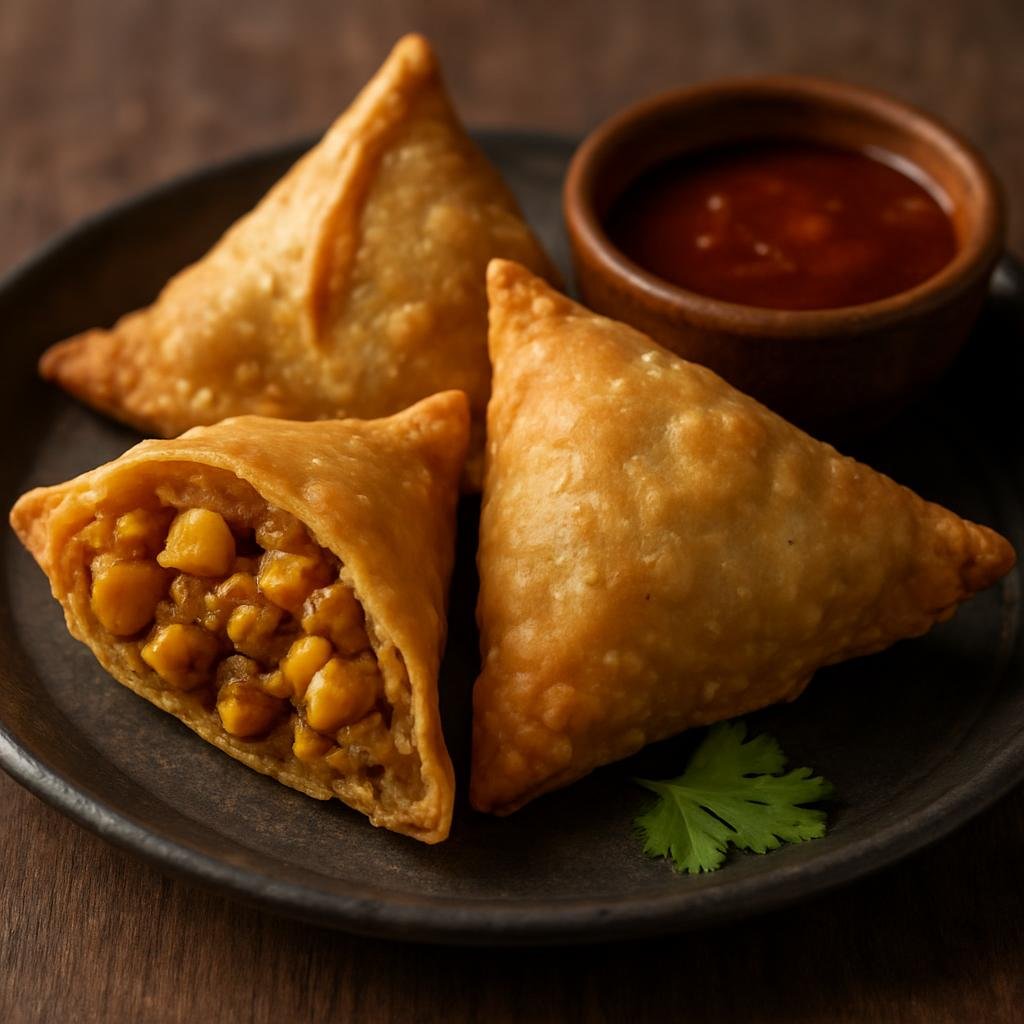 Entree: India – Chhattisgarh – चना समोसा ➤ Chanā Samosā (Triangular fried pastry filled with spiced potatoes and chickpeas.) recipe